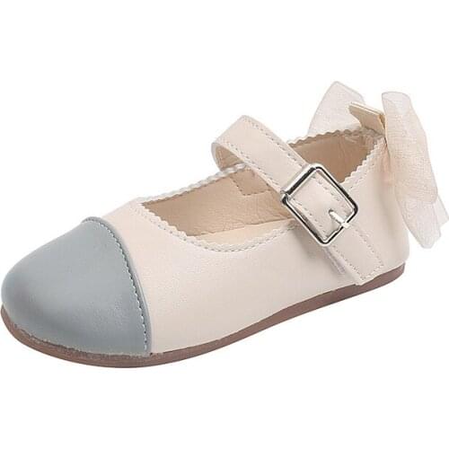 Childrens Soft-soled Leather Shoes Kids Casual Flats Autumn 2021 New Girls Princess Shoes Shallow Mouth Bow Sweet Fashion Mesh