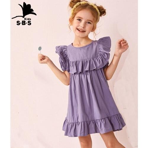 2020 Kids Dresses for Girls Childrens Clothing Summer Girl Baby Puff Sleeve Childrens Purple Cotton Princess Dress