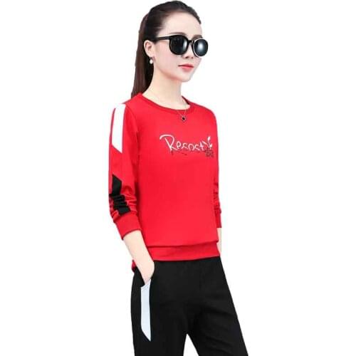 DHfinery 2 piece set women long sleeve Sweatershirt and trousers black wine red casual clothes women plus size M-4XL bs6921