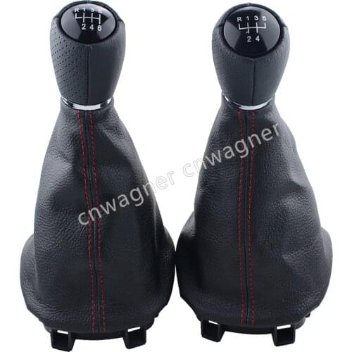 For Seat Leon 1M1 2002 2003 2004 2005 2006 Car Styling 5 And 6 Speed Gear Stick Shift Knob Leather Boot Red Line 12mm Hole