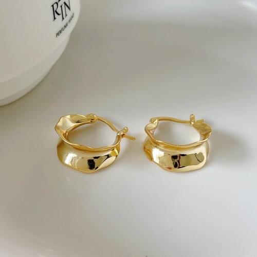 Europe 18K GOLD 100% Authentic 925 Sterling silver white/gold “U" concave Geometric hoop Huggie earrings FINE jEWELRY tlE2206