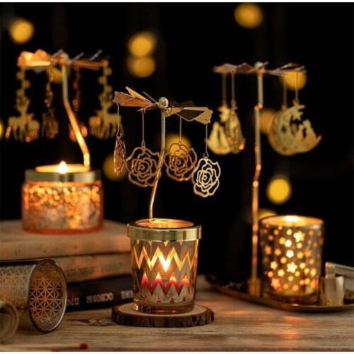 Geometric Relief Rotating Candlestick Exquisite Scented Candle Decoration For Living Room Bedroom Bathroom Candle Holders