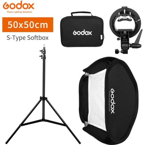 Godox 50x50cm 20x20inch Flash Speedlite Softbox + S type Bracket Bowens Mount Kit with 2m Light Stand for Camera Photography