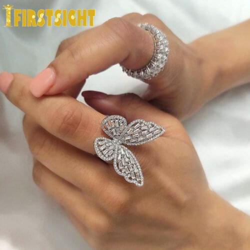 Hiphop Butterfly Resizable Rings For Men Women Rainbow cz Band Ring Bling Bling CZ Paved Jewelry Drop Shipping Fashion Jewelry