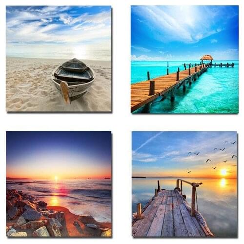 Art Seascape Sunset Modern Seascape Painting Art Contemporary Landscape Beach Picture Canvas Art Painting Wall Home Decoration