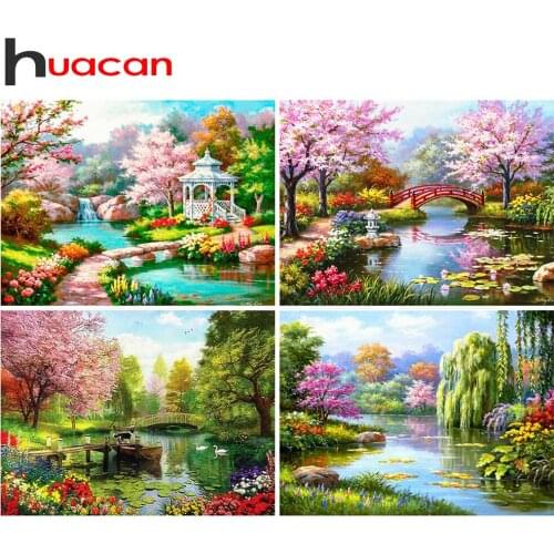 Huacan 5D Diamond Painting Full Square Drill Landscape Diamond Embroidery Mosaic River Modular Pictures Bedroom Decoration