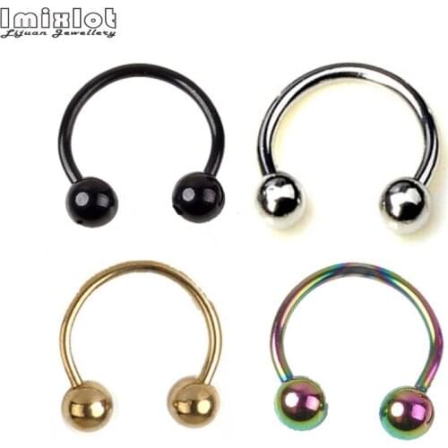 5Pcs Titanium Anodized Circular Barbell Horseshoe Ring Nose Hoop Ear Cartilage Tragus Piercing Labret Ring For Unisex Jewelry