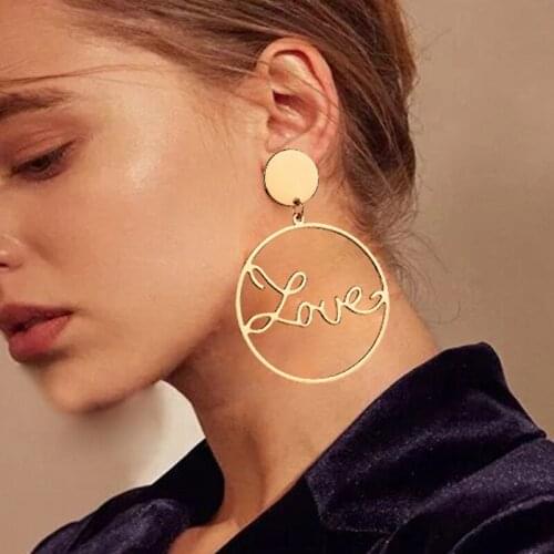 Earing Rushed Brinco Big Circle Stud Earrings 2021 Geometry Character Love Female Drape Drop Modern Jewelry Long Women Geometric