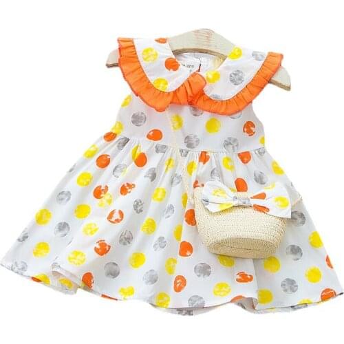 Toddler Girls Summer Dresses 2021 Cute Short Sleeve Beach Clothing With Bow Hat Children Casual Outfits