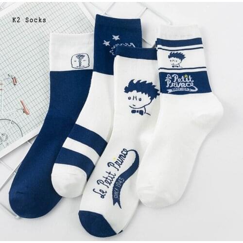 Kawaii Cartoon Prince Men and Women Socks Cotton Color Harajuku Striped Happy College Style Soft Fashion Funny Girl Sockings