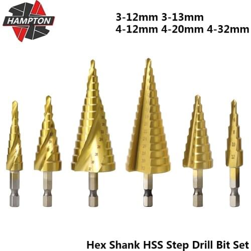 Hex Shank Step Drill Bit Set Titanium Coated Step Drill Bit HSS Core Drill Bits Hole Cutter for Wood Metal Hole Drilling