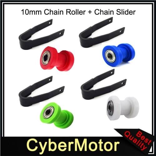 10mm Chain Roller Pulley Tensioner + Chain Slider Rear Swingarm Guard Guide Pit Dirt Motor Trail Bike Motorcycle Motocross