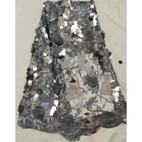 New Fashion French Net Lace Fabric For Women Nice Dress Most Popular Nigerian Sequins Lace Fabric Silver Color CD26901