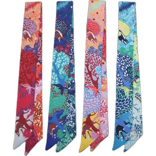 New Bag Scarf Ribbon Tropical Rainforest Fawn Print Ladies Luxury Tight Long Scarf and Shawl Beach Womens Turban Headband M44