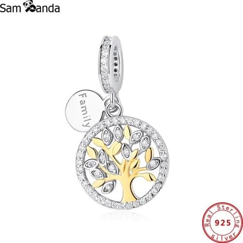100% Original CZ 925 Sterling Silver Beads Gold Color Charms For Jewelry Making Tree Of Life Fit Bracelet Necklace DIY Women