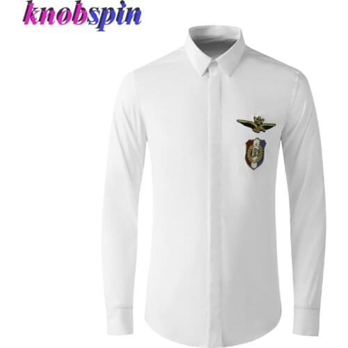 Elegant Embroidery Shirt Men Casual Solid Long Sleeve Shirts For Men High quality Cotton Slim Business Male Dress Shirts