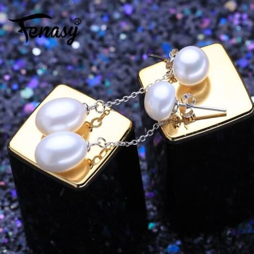 FENASY White Natural Pearl Earrings 925 Sterling Silver Party Engagement Double Pearl long Tassel Earrings For Women