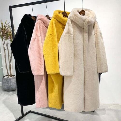 Luxury Faux Fur Coat Women 2021 New Winter Fashion Fake Mink Fur Loose Thick Warm Outerwear Hooded Long Artificial Fur Overcoat