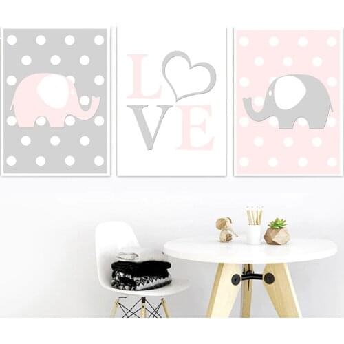 Nordic Elephant Personalized Name Custom Wall Art Poster Love Heart Quotes Canvas Painting Abstract Pictures Living Room Decor