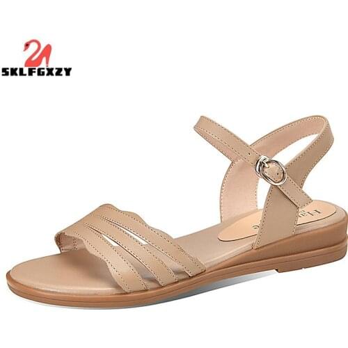 SKLFGXZY Summer New Arrival Women Sandals Fashion Genuine Leather Womens Shoes Outdoor Buckles Cowhide Sandals Slippers