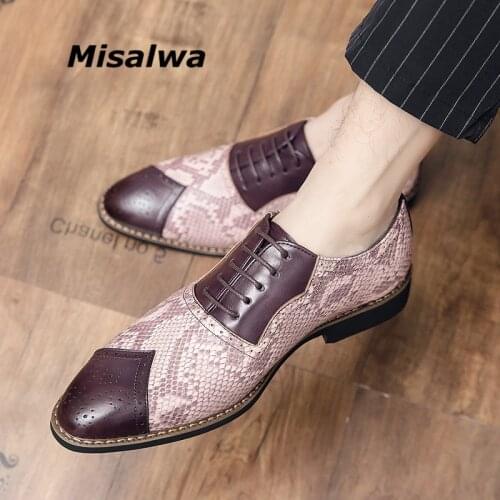 Misalwa Fashion Forward Snake Skin Pattern Men Oxford Shoes PU British Elegant Party Wedding Men Semi-formal Shoes 38-48