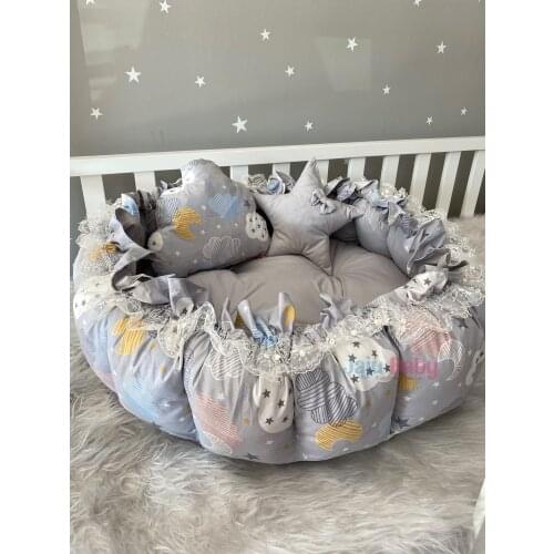 Jaju Baby Handmade, Gray Mixed Cloud Pattern Design Retractable Play Mat Baby Nest