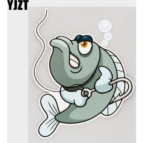 YJZT 12.5CM×16.2CM Angry Fish And Fishing Hook Funny PVC Decal Car Sticker 11C-0173