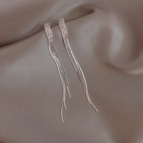 Earrings New Style Fashion Girl Cold Wind Temperament Long Tassel Earrings 925 Sterling Silver Silver Needle Earrings