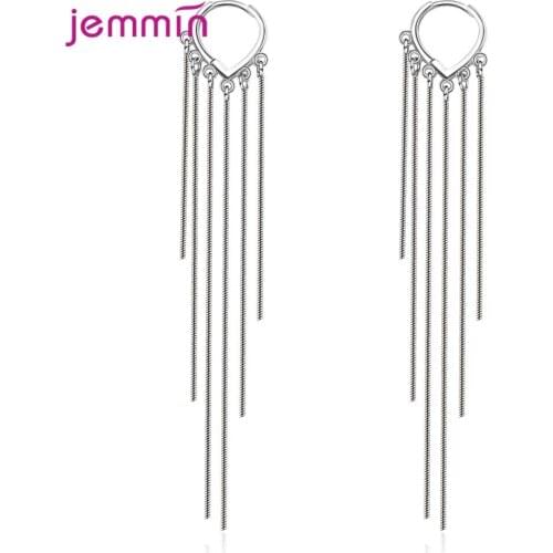 Genuine 925 Sterling Silver Dangle Earrings For Women Round Circle With Long Tassel Earrings Jewelry Accessory For Wedding Party