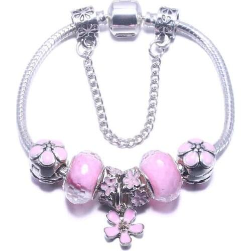 Pandora-style Ladies Zircon Flower Bracelet