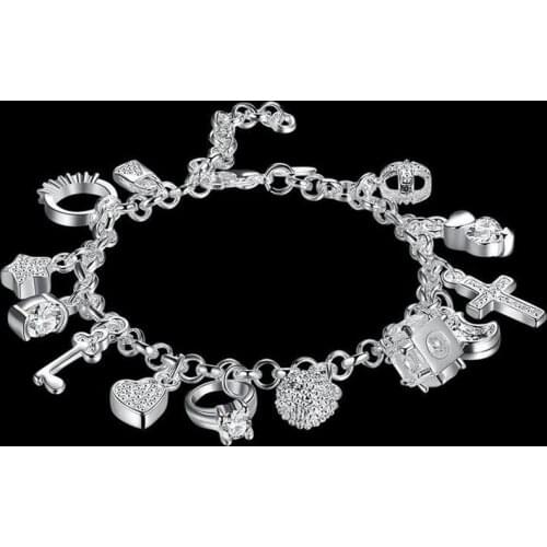 YADA ins S925 Silver color key&cross Bracelets&Bangles For Women Lady fresh Bracelets Charm Friendship Crystal Bracelet BT200329