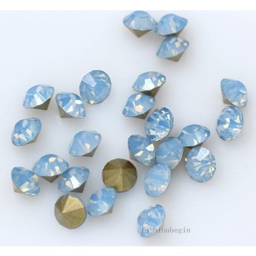 Ss4-ss38 Round Lt Blue opal pointed Foiled back czech Crystal Nail Art rhinestone clothes shoes craft stone Jewelry making beads