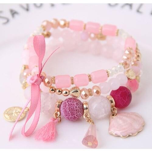 Korea Small Fresh Human Head Moon Shell Crystal Multilayer Bracelet for women Female womens Bracelet Wild accessories present