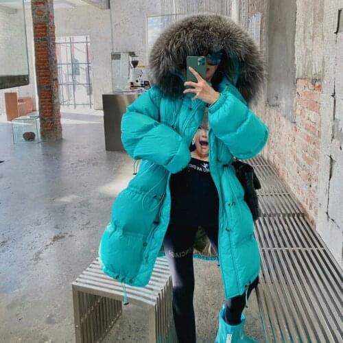 Korean Streetwear Real Big Silver Fox Fur Collars Down Jacket Womens New Winter Long 90% White Duck Down Puffer Coat Femme 2021
