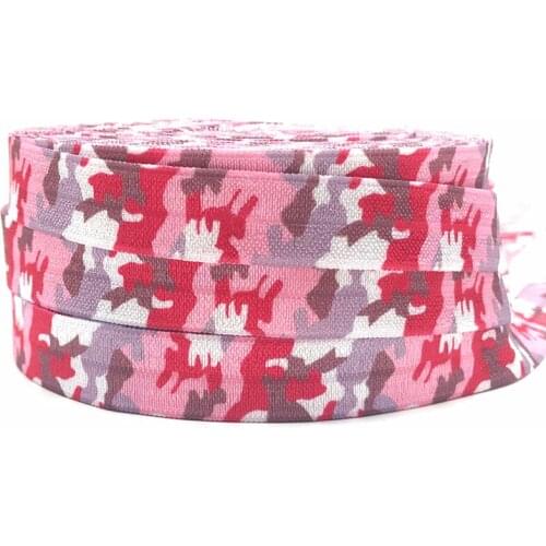 16mm Camouflage Print Fold Over Elastic Hair Tie Scrunchy FOE Elastic Hair Band Bracelet Headwear 10yard Different 2 Colors