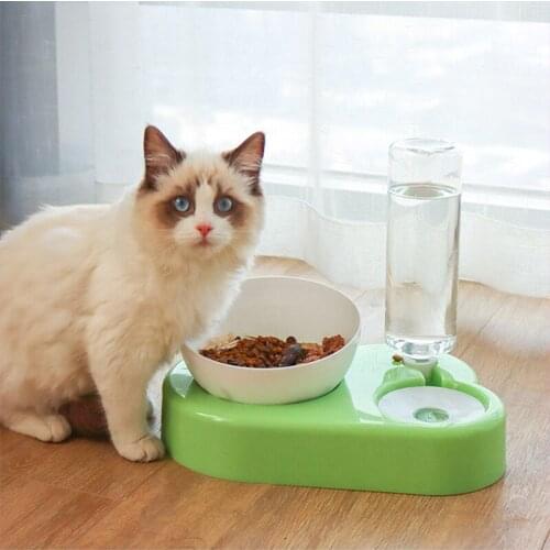 2 in 1 Cat Bowl Automatic Feeder Dog Cat Food Bowl with Water Dispenser Drinking Double Bowl Raised Stand Dish Bowl Pet Supplies