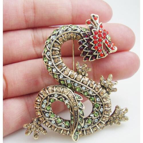 2018 New Brooch Vintage Dragon Animal Brooch Pin Multi-color Rhinestone Crystal