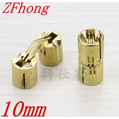4PCS 10mm brass Barrel Hinges Cylindrical Hidden Cabinet Concealed Invisible Brass Hinges Mount Door Furniture Hardware