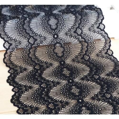 Hot Sale 5 Meters 22CM Unique Design Black Elastic Stretch Wide Embroidery Lace Applique Trim Sewing DIY Craft