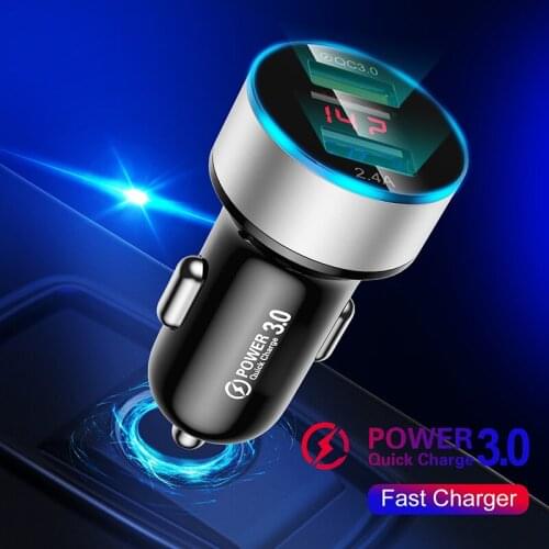 3.1A USB Car Charger Mini Dual Port Quick Charge QC3.0 LED Digital Display Phone Charging Adapter For iPhone 12 Pro Max Xiaomi