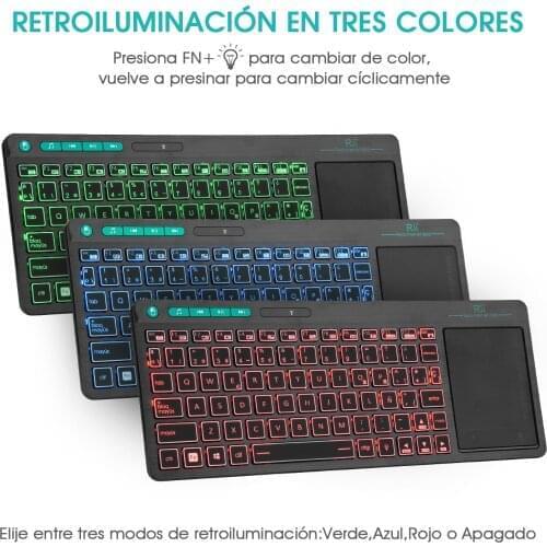 Spanish Keyboard Rii K18 Plus Wireless 3-LED Color Backlit Multimedia with Multi-Touch Big Size Trackpad for PC, Android TV Box
