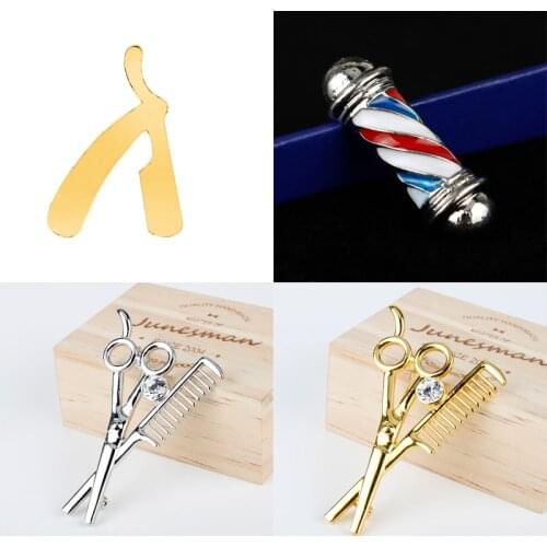 Razor Blade Brooches Barber Shop Barber Pole The Hair Pins Hairdresser Tool Scissors Combs Badge Lapel Pins For Women Men Gifts