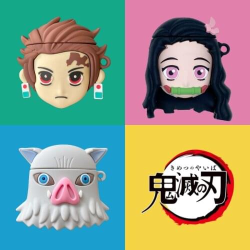 Cartoon Demon Slayer 3D Case for AirPods 1 2 Pro Charging Box Soft Silicone Wireless Bluetooth Earphone Protect Cover Coque