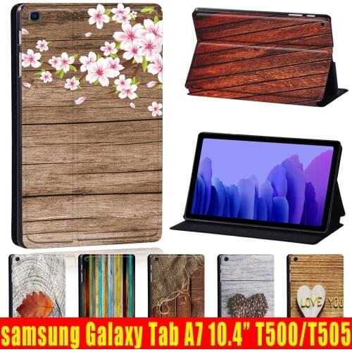 Tablet Case for Samsung Galaxy Tab A7 10.4 Inch 2020 T500/T505 Printed wood PU Leather Tablet Protector Stand Folio Cover+Stylus