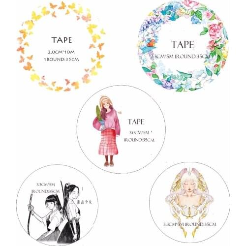 6 Designs Butterfly/Beauty Model/Girls/Flowers/Cartoon Japanese Washi Decorative Adhesive DIY Masking Paper Tape StickerGift