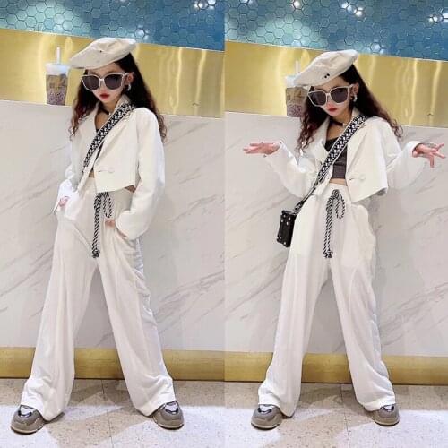 Kids Hip Hop Dance Costumes Casual White Suit Forgirls Jazz Dance Costumes Ballroom Hiphop Dance Practice Rave Clothes DQS7709