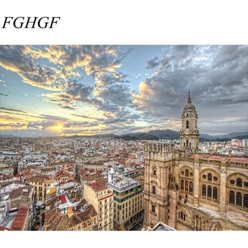 FGHGF Frameless Seaside Building Landscape DIY Painting By Numbers Modern Wall Art Home Decor Hand Painted Oil