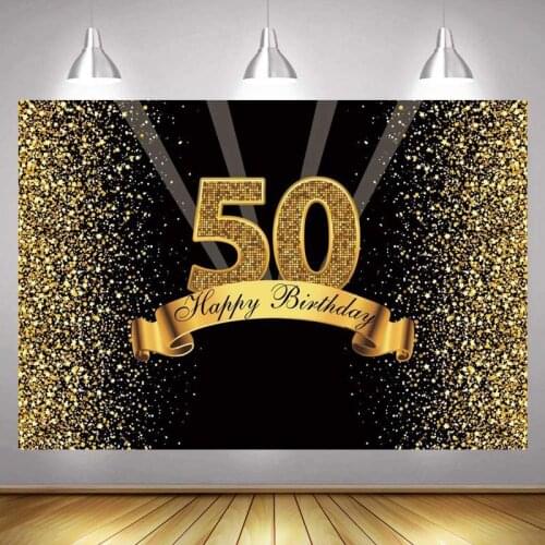 50th Photo Backdrop Lady Men Happy Birthday Party Custom Flower Gold Champagne Decoration Photography Backgrounds Banner