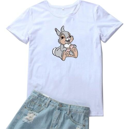 Rabbit Pattern T Shirt Women Cute Cartoons Animal Tee Shirt Femme Kawaii Clothes Women Tshirt Black Harajuku Tops Women T-shirts