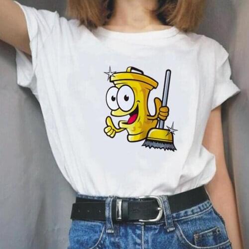 Funny Garbage Bag Cartoon Environmental Protection Print T Shirt Women Tops Summer Loose Harajuku Tee Shirt Femme Camiseta Mujer